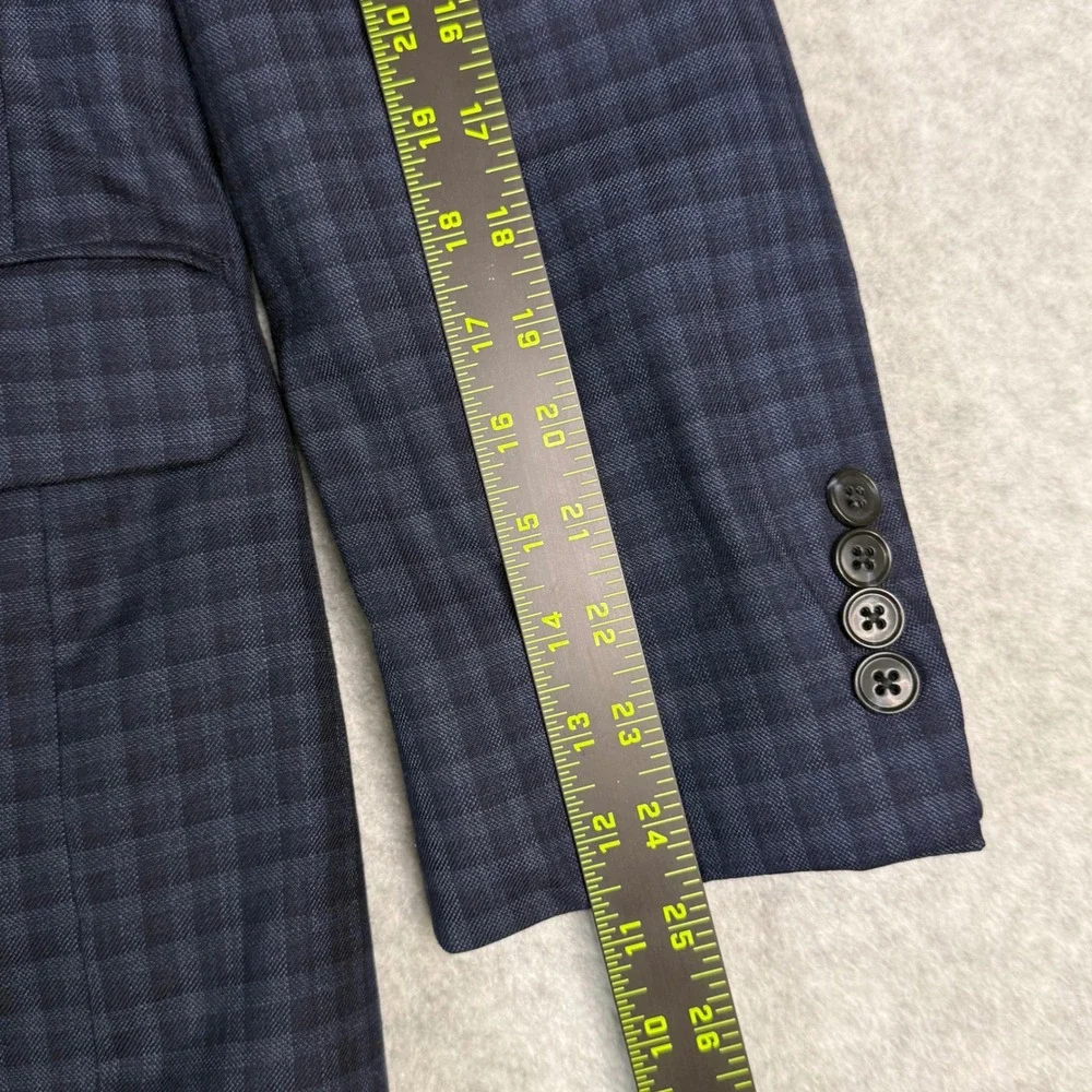 Jos A Bank Mens 44R Wool Blazer Sport Coat Navy‎ Check Traditional Fit 2-Button
